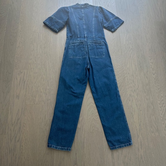 Sea New York Marble Denim Ruffle Button Front Jumpsuit - Size 2 - Picture 3 of 11